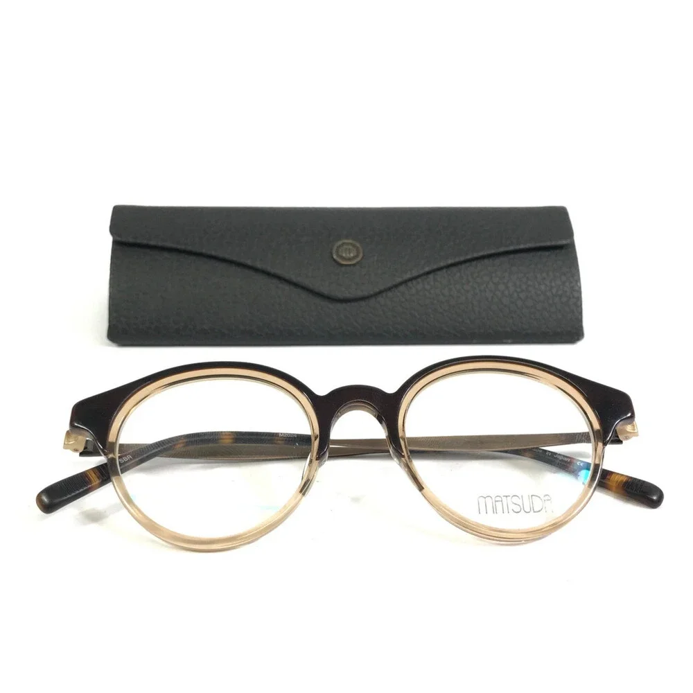 Matsuda Eyeglasses Frames M2024 SBR Brown Havana Gold Round Full Rim 45-21-144